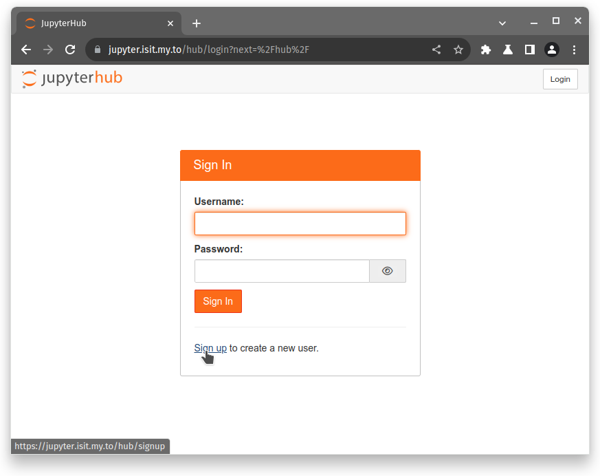 Окно входа в JupyterHub