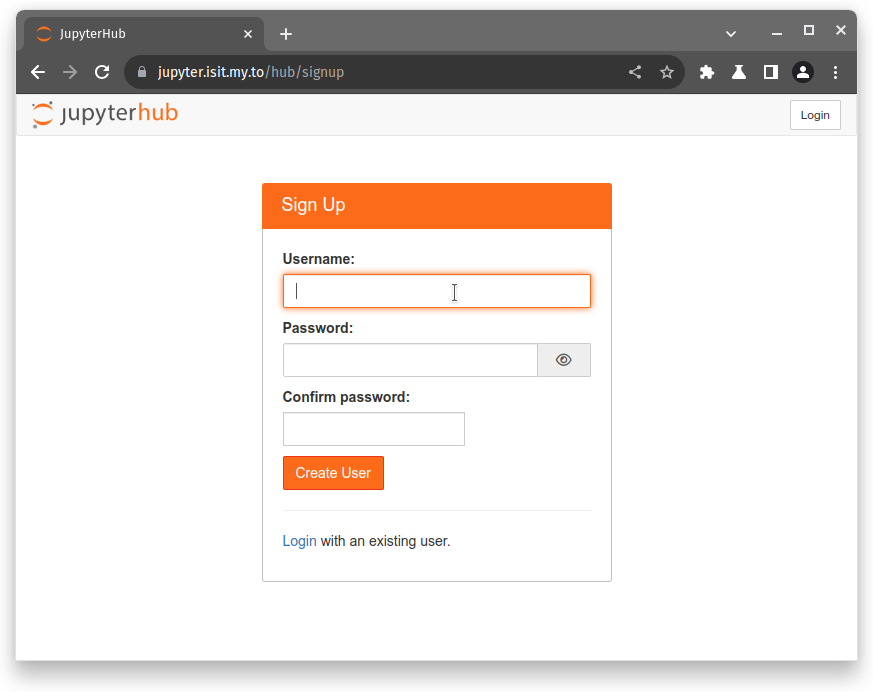 Окно регистрации JupyterHub
